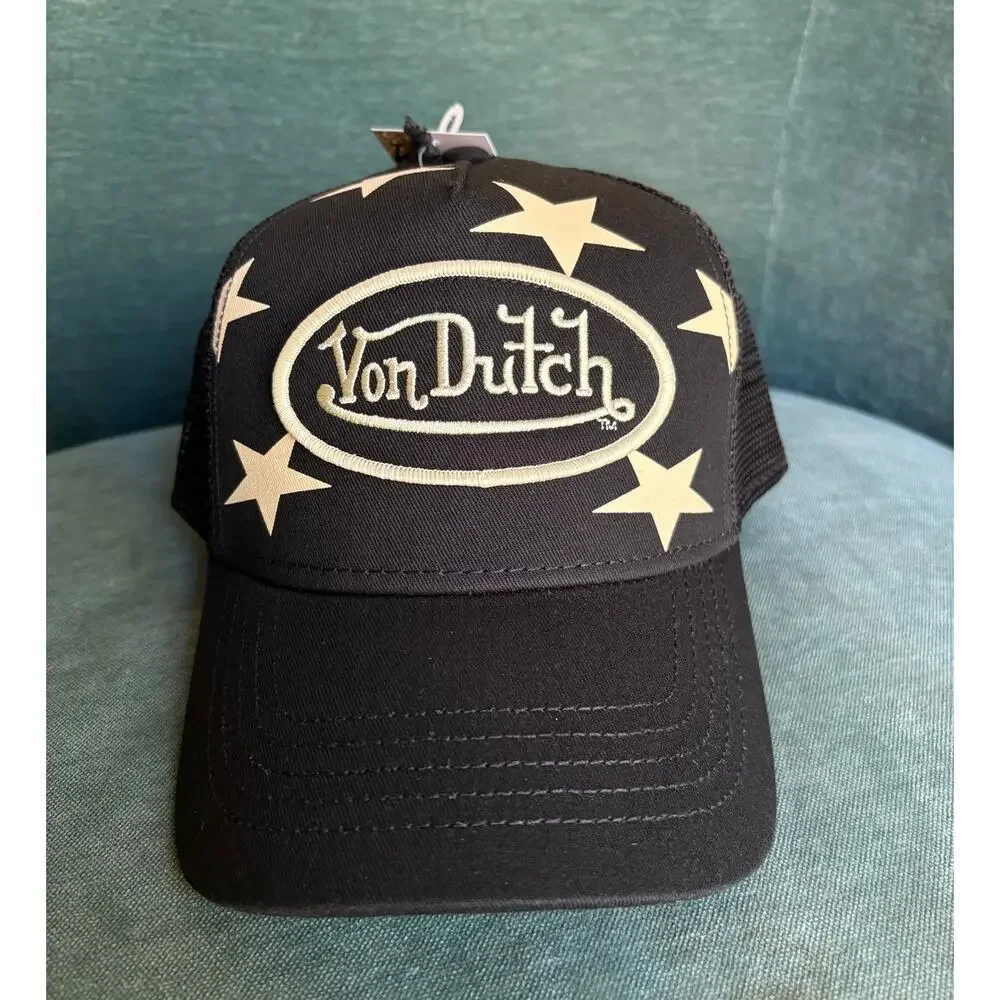 Von Dutch Americana Trucker Hat - Black, White Stars, NWT